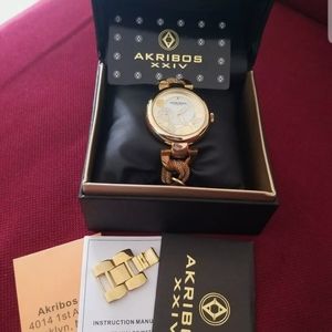 AKRIBOS XXIV Gold Chain Bracelet Watch w/Bling⌚️